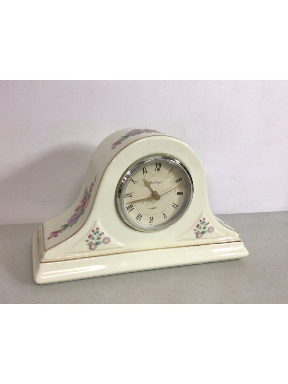 Godinger Vintage Floral Ceramic Mantle Clock Hand Painted Works